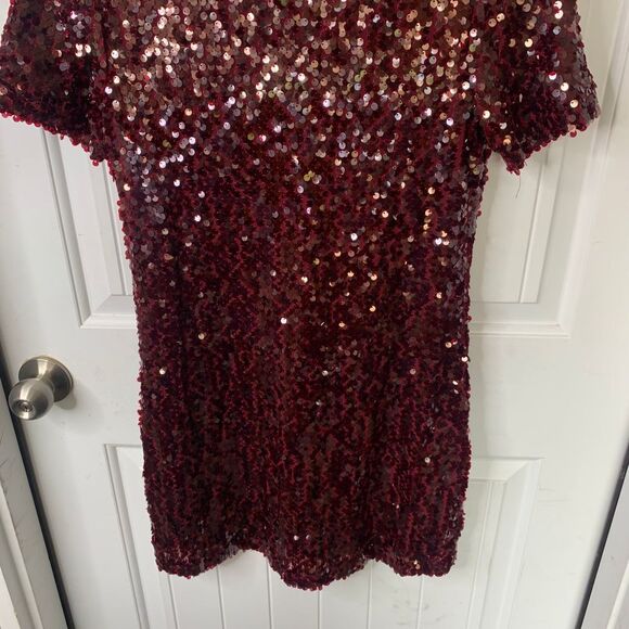 Charles Henry Burgundy Sequin‎ embellished  Cocktail Party Dress Holiday Small - Picture 3 of 7